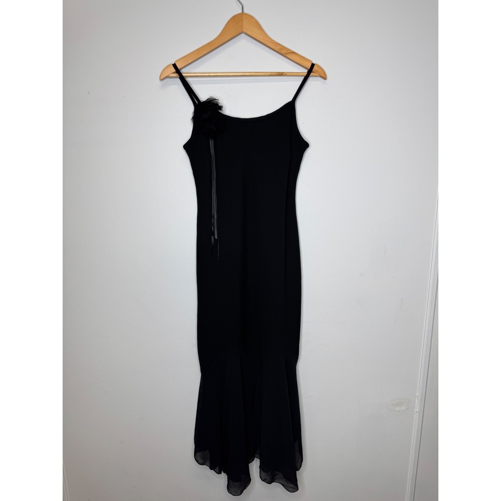 Y2K Whimsigoth Evan Picone Black Handkerchief Hem Dress Corsage Size 6